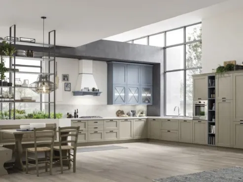 Cucina ad angolo con vetrine pensili in legno Eva di Arrex