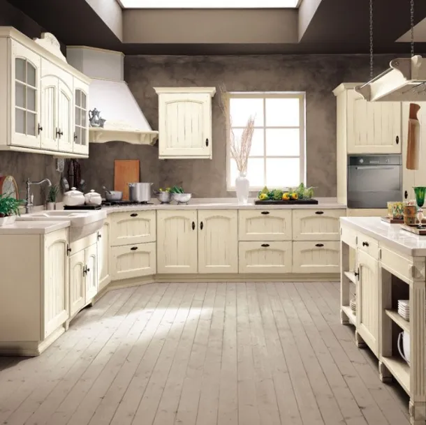 Cucina Shabby Chic angolare Morgana in laccato Bianco Antico con top in marmo di Arrex