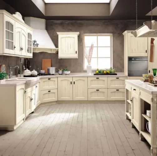 Cucina Shabby Chic angolare Morgana in laccato Bianco Antico con top in marmo di Arrex