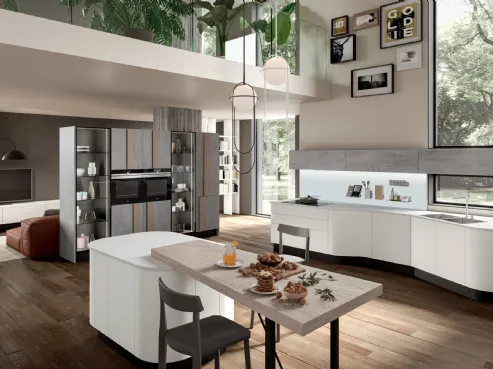 Cucina design con isola, penisola e vetrinette Erika 05 di Aran