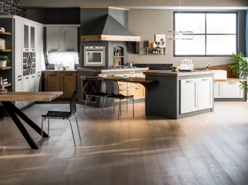 Cucina con cassetti in legno e in laccato opaco, top in pietra Comp 02 di Arrex