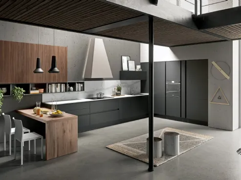 Cucina con penisola in legno Erika 03 di Aran